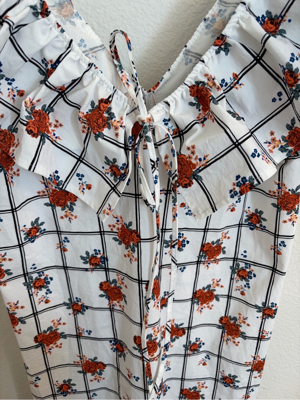 Zara White Floral Grid Ruffle Sleeve Midi Dress Large - Picture 8 of 12